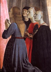 Polyptych of Misericorde: Jomfru av barmhjertighet, omgitt av helgener - Detalj - Tremaleri