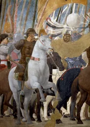 The Legend of the True Cross, detalj om Konstantins seier i slaget ved Milvian Bridge, 312 e.Kr., fullført freskomaleri fra 1464