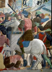 Legenden om det sanne kors, slaget mellom Herakleios og Khosrau, fullført 1464 (detalj)