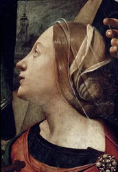 Saint Margarita av Antiokia, detalj av Immaculee-unnfangelsen omgitt av 6 hellige. (Olje på lerret, ca. 1505)