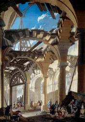 Bygging av den nye hallen i Paris Maleri av Pierre Demachy