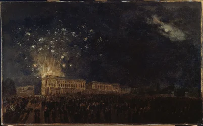 Fyrverkeri til hertugen av Normandies fødsel, ca. 1782 (olje på lerret på tre)