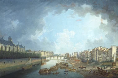 Erkebiskopens bispedømme, Tournelle-broen og Port Saint-Bernard sett fra rådhuset i Paris, av Pierre Antoine Demachy