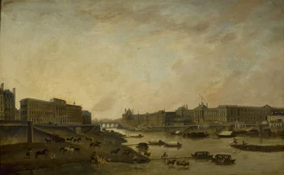 Hôtel de la Monnaie og Louvre, sett fra Pont-Neuf, cirka 1800, mellom 1793 og 1800 (olje på lerret)