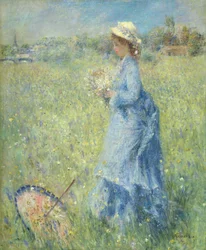 Kvinne som plukker blomster
