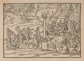 Tilbedelse av den gyldne kalv, fra Figure de la Biblia, illustrer toscanas stanze, av Gabriele Simeoni