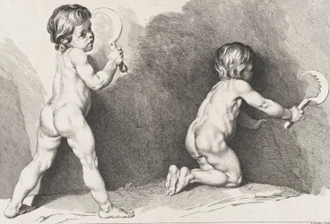 To stående nakne barn, fra Barnas nye bok, 1720-60