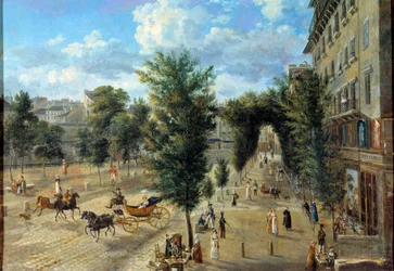 Boulevard des Capucines og den nedre gaten av vollen. Maleri av Pierre Alexandre Pau de Saint Martin (1800-tallet)