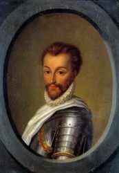 Portrett av Henry I av Bourbon (1552-1588) Prins av Conde Maleri av Pierre Andre Cassel (1801-1848) 1800-talls søn. 0,26x0,17 m