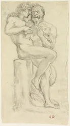 Studie av en naken figur og en faun