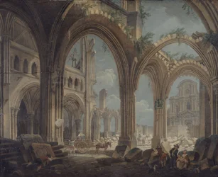Riving av kirken Saint-Jean-en-Greve, ca. 1800 (olje på lerret)