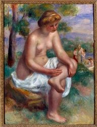 Badende sitter i et landskap kalt Eurydice-maleri av Pierre Auguste Renoir
