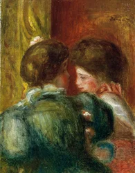 To kvinnehoder eller hytta. Maleri av Pierre Auguste Renoir (Pierre-Auguste) (1841–1919). Olje på lerret. Privat samling.