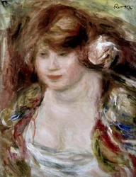Kvinne med en rose. Maleri av Pierre Auguste Renoir (Pierre-Auguste Renoir