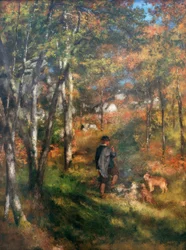 Maleren Jules Le Coeur og hundene hans i skogen Fo