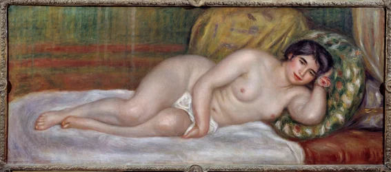 Naken kvinne (Gabrielle). Gabrielle Renard (1879-1959) var barnepike for Jean Renoir (1894-1979), malerens sønn. Maleri av Pierre Auguste Renoir (1841-1919), 1907. H. 0,67 x 1,6 m. Paris, Musée de l