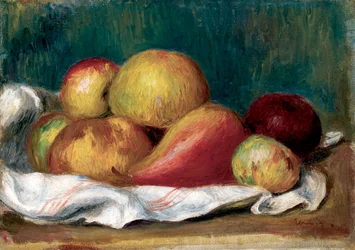Stilleben med epler og pære. Maleri av Pierre Auguste Renoir (Pierre-Auguste Renoir