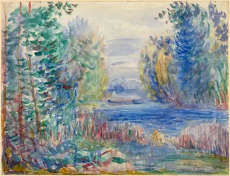 ""Paysage de riviere"" (Elvelandskap) Akvarell av Pierre Auguste Renoir (1841-1919) 1890 Dim 25,4x33,8 cm Albertina, Wien