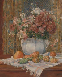 Stilleben med blomster og prickly Pears, ca. 1885 (olje på lerret)