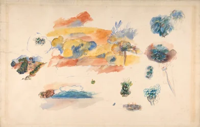Studier av landskap, trær og eksotisk frukt, ca. 1885.