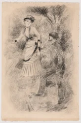Nedstigningen fra toppen: Jean Martin Steadies Hélène, bankmannens datter (illustrasjon til Edmond Renoirs «L#39;étiquette») (rekto); halvlang skisse av en kvinne (verso)