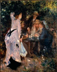 Under arbor. Portretter av malere Claude Monet, Alfred Sisley og Norbert Goeneutte. Maleri av Pierre Auguste Renoir (1841-1919)