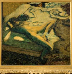 Kvinne som sover i sengen sin, eller den late (maleri på lerret)