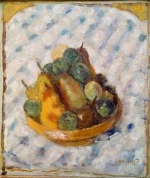Frukt Stilleben av pærer og plommer. Maleri av Pierre Bonnard (1867-1947) 1920 Zürich, samling Gustav Zumsteg