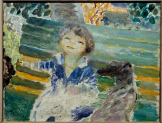 Lille jente med hunden Maleri av Pierre Bonnard (1867-1947) 1930 privat samling