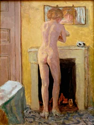 Naken står ved toalettet hans Maleri av Pierre Bonnard (1867-1947) 1919 Saint Tropez, Musee de l