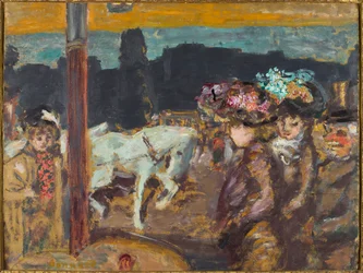 Plasser Clichy-hester og jenter i skogen, ca 1894.
