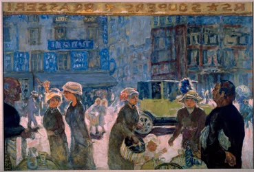 Place Clichy i Paris: Scene av gaten malt fra en kaféterrasse - Maleri av Pierre Bonnard (1867-1947)