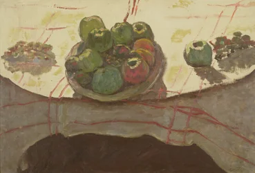 Tallerken med epler på et bord, ca. 1910-12 (olje på lerret)