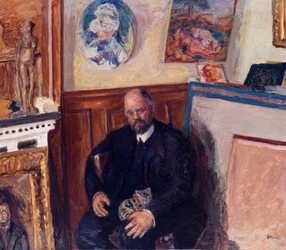 Portrett av Ambroise Vollard 1865-1939 med katten sin, ca. 1924.