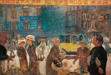 Gatescene i Paris med taxi (maleri på lerret)
