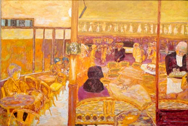 Døren, vinduet, terrassen og kafferommet. Maleri av Pierre Bonnard (1867-1947), 1933, privatsamling