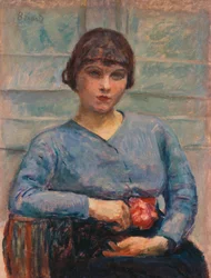 Ung jente i blått med en rose, ca. 1916 (olje på lerret)