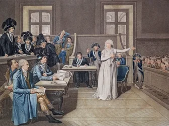 Marie Antoinette av Østerrike (1755-93) dømt av Revolutionary Tribunal Court, 16. oktober 1793, gravert av Casenave, 1794