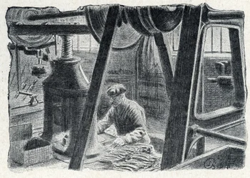 Bestikkstempling med mølle Gravering fra «Excursion a travers les metiers» av Pierre Calmette Private Collection