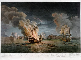 Til kapteinene, offiserene og sjømennene som tjenestegjorde i skipsavdelingen i flåten, som satte fyr på de franske skipene «Prudent» og «Bienfaisant» i havnen i Louisbourg (Quebec, Canada) den 26. juli