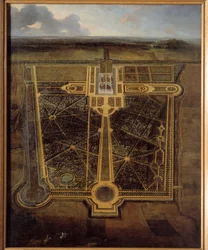 Perspektiv utsikt over et slott og en park a la francaise Maleri av Pierre Denis Martin (1663-1742) 1711 Rouen, Musee des Beaux Arts