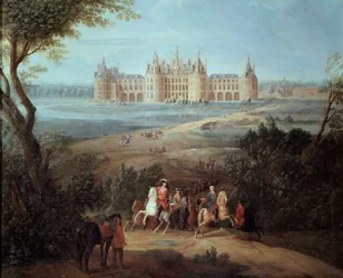 Utsikt over Chateau de Chambord, regenten Philippe II hertugen av Orleans (1674-1723) gir ordre om jakt Maleri av Pierre Denis Martin (1663-1742) 1722 Søn. 1,3x1,5 m - Utsikt over Chateau de Chambord, regenten Philippe II hertugen av Orleans (1674-172)