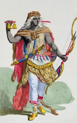 Dronning Anna Nzinga (1583–1663), fra «Samling av trykk som representerer rang og verdighet, etter alle eksisterende nasjoners kostyme», utgitt 1780 (håndkolorert gravering)