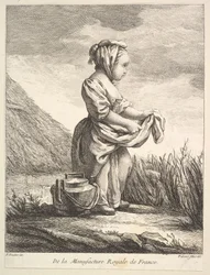 Liten jente med et kar ved føttene, fra Premier Livre de Figures daprès les porcelain..., 1757.