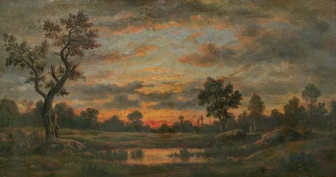 Landskap ved solnedgang