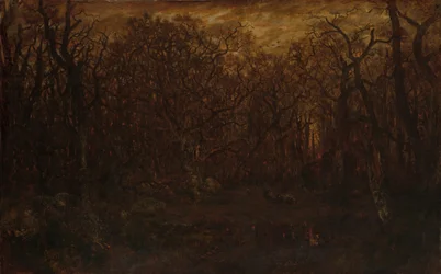 Skogen om vinteren ved solnedgang, ca. 1846-67