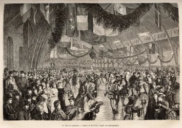 Skøyteklubben i Montreal, på et møte for en skøytekveld, gravert etter en tegning av P. Fritel, som illustrerer ekskursjonen til Canada og Riviere Rouge du nord, av H. De Lamotte, i 1873, publisert i «Le tour du monde”” 1875, redigert av Edo