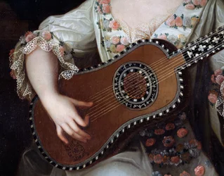 Gitar, detalj av portrettet av Mademoiselle de Charolais (1695-1758), maleri av Pierre Gobert (1662-1744). Frankrike