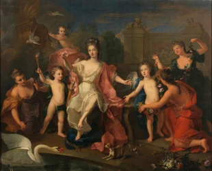 Norsk: Maria Adelaide av Savoy, hertuginne av Burgund med sine to sønner, hertugene av Bretagne og Anjou (fremtidig Ludvig XV)
