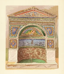 Emaljert mosaikkfontene i bjørnens hus, eller Casa dell’ Orso Ferito, Pompeii